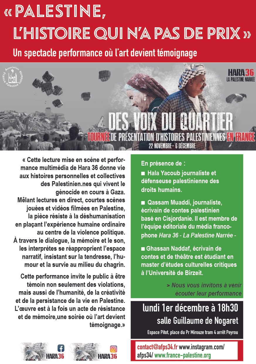 [2025-12-01] Palestine, l'histoire qui n'a pas de prix. @ Espace Pitot - salle Guillaume de Nogaret (Montpellier)