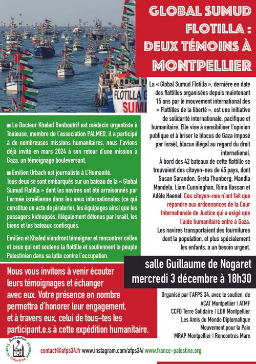 Global Sumud Flotilla: deux témoins à Montpellier.