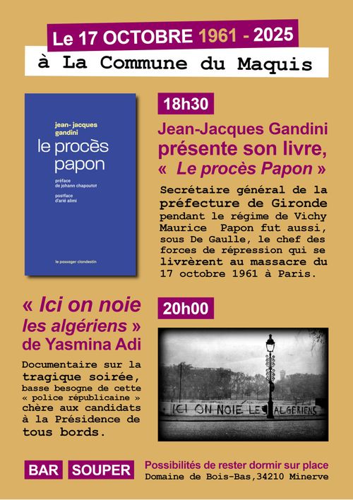 17 octobre 1961 - 2025 à la commune du maquis