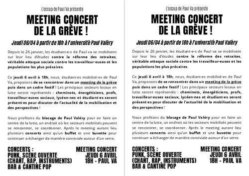 Meeting - Concert contre la réforme des retraites, organisé par le comité de mobilisation de l'Université Paul-Valéry