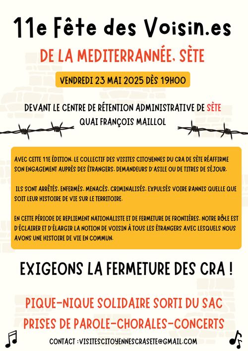 Fête des Voisines et voisins de la Méditerranée - Sète
23 mai 2025 - 19h
Quai François Maillol