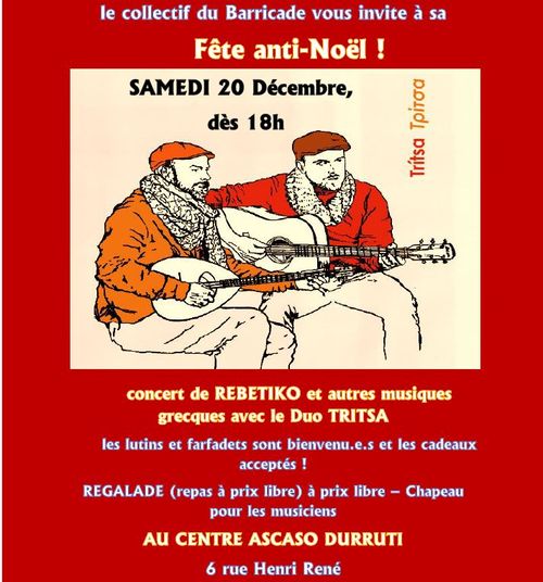 Fête anti-Noël : régalade (repas à prix libre) & concert de Rebetiko Tritsa