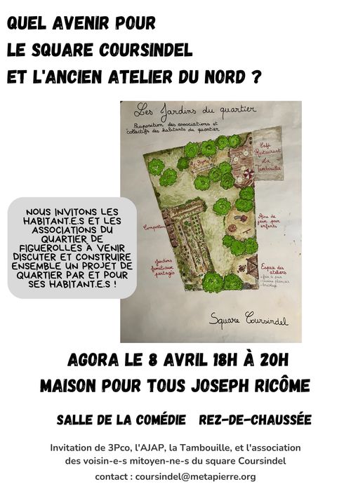 Quel avenir pour le square Coursindel et l'Atelier du Nord ? Invitation à l'Agora du 8 avril