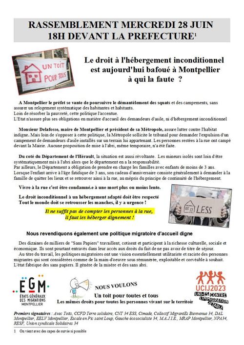 Le droit à l'hébergement inconditionnel est aujourd'hui bafoué à Montpellier à qui la faute ?