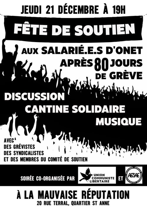 Soirée de soutien aux grévistes d’ONET à la Mauvaise Réputation