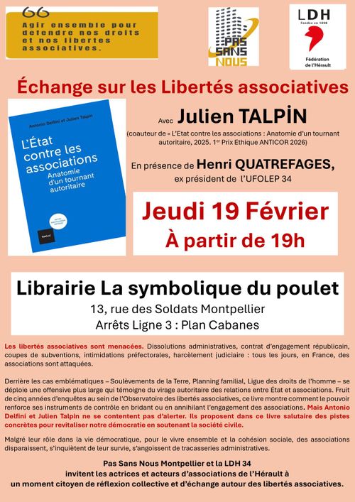 Echange autour du livre L'Etat contre les associations, en présence de son coauteur Julien TALPIN : 