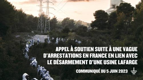 Rassemblement de soutien aux militant·es arrêté·es suite à l'action contre une usine Lafarge