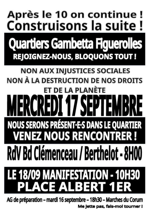 Bloquons tout - Venez rencontrer le groupe d'action Gambetta/Figuerolles 
